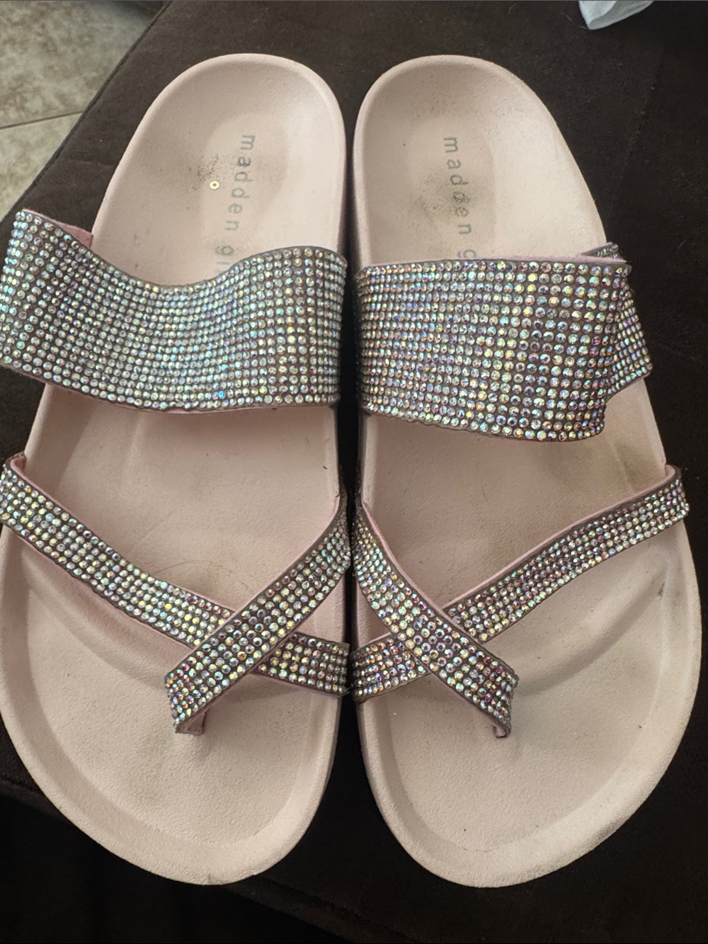 Madden Girl Pink Crystal Rhinestone Slide Sandals